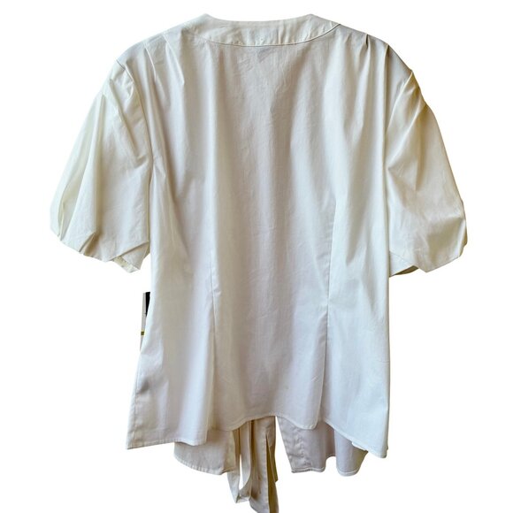 Kenneth Cole Reaction White Top Tie Sash Puffy Sleeve Womens 14 NEW - Picture 8 of 14